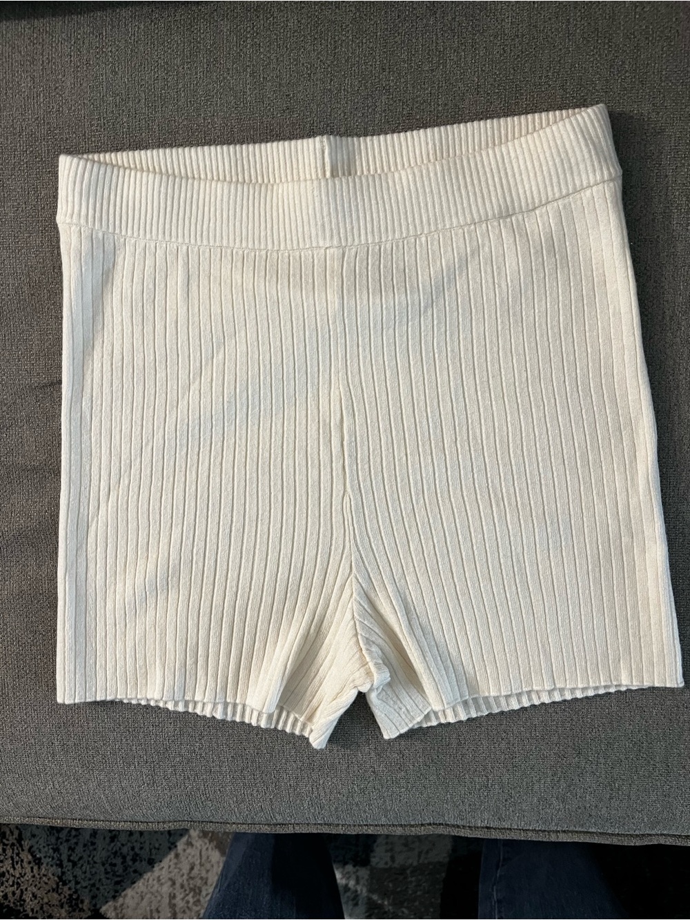 H&M Ribbed Cream Thin Sweater Material High-Waist Bike Shorts NWOT